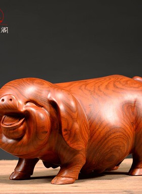 黄花梨木雕对猪摆件实木雕刻十二生肖动物客厅家居装饰红木工艺品