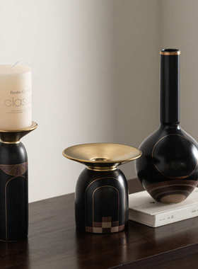 艺贝子意式轻奢高级感陶瓷花瓶烛台陈设摆件客厅茶几台面托盘装