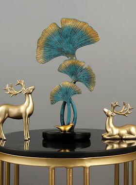 玄关新中式银杏叶摆件轻奢高档书房桌面书架摆设客厅电视柜装饰品