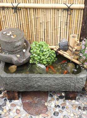 老日式造景石磨柯咖童鱼缸庭院流水石摆件循环台水花装饰阳鱼池麦