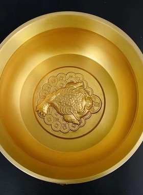 厂家批发 黄铜狮头聚宝盆 百福缸香炉摆件铜器金属工艺品内有金蟾
