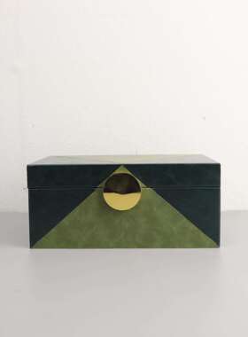 件欧式摆绿色皮革收纳盒桌面厅样板房间衣帽间首1111展饰盒软装饰