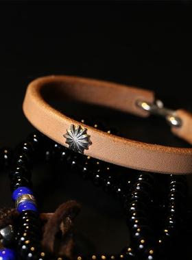 正品一纯休高木桥吾郎手进口日本枥鞍革植鞣革925银钩皮环手镯