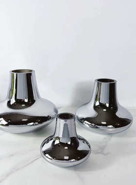 北欧简约餐桌银色玻璃花瓶装饰品售楼部样板房间茶几玄关花器