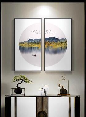 新中式挂画茶室背景墙装饰画水墨画书房壁画寓意好客厅餐厅玄关画
