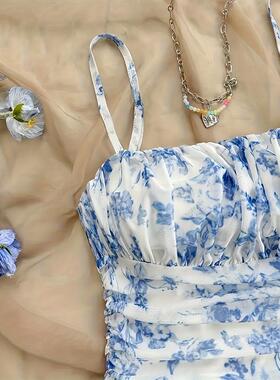 Women'S All-Over Print Cami Dress, Blue Floral Mesh, Fashion