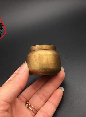 纯铜茶叶罐黄铜拉丝铜雕怀旧铜盒铜罐子铜容器器具铜储藏罐小铜器