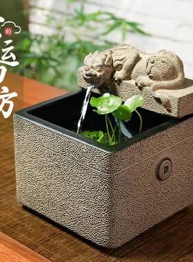 财流水布摆件循环水景茶风室置办公室桌面开业礼物水水系景TZE生