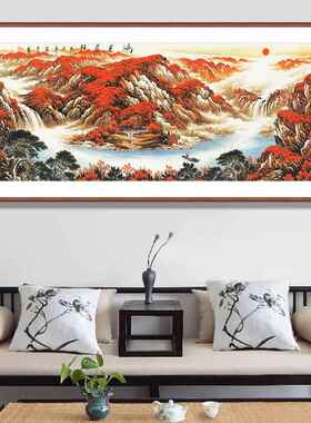 鸿运当头客厅山水画风水靠山装饰画办公室招财风聚宝盆山水靠山图