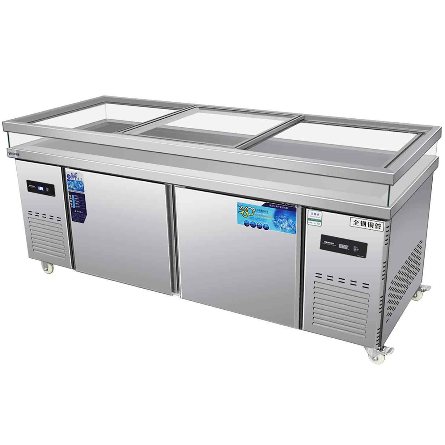 不锈钢推拉门冰台冷藏展示柜商用海鲜冰鲜台点菜柜卧式保鲜冷冻柜,淘宝优惠券,粉丝福利购,淘宝优惠卷