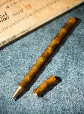 高档具朱炳仁竹节铜笔书房文收藏送人创步意步登高节节高升签字笔