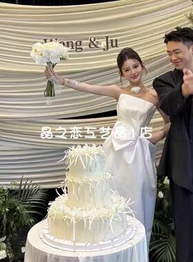 2026新款3层07白色婚礼主题彷真蛋糕模型 橱窗家居装饰样品道具