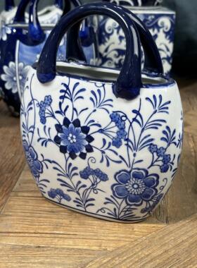 陶瓷国风青花手绘花瓶花篮兔子摆件花卉餐盘果碗汤碗奶壶托 托盘