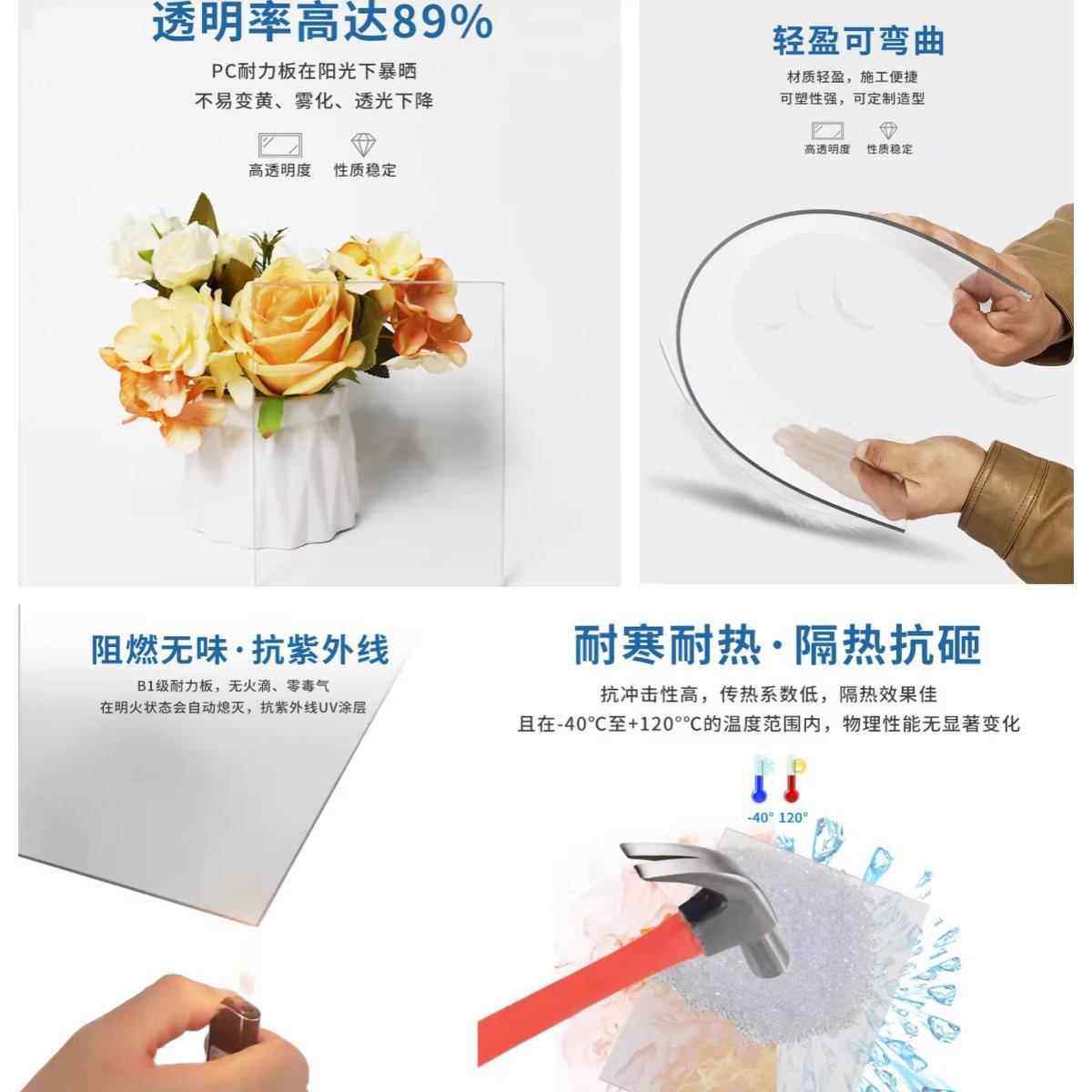 PC耐力板阳光板加厚透明雨棚车棚料防砸抗冲击板材UV防紫外线隔音,淘宝优惠券,粉丝福利购,淘宝优惠卷