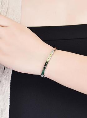 正品银镀金彩渐变蓝虹宝石手宝镯 纯女款仿石欧美风格时尚手环