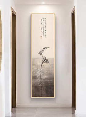 挂画禅意长条墙莲花装饰画中式茶室画荷花竖玄关国风窄壁画中新