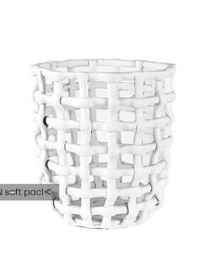 现代创意镂空编织篮摆件样板房客厅黑白色网格花器花瓶桌面装饰品