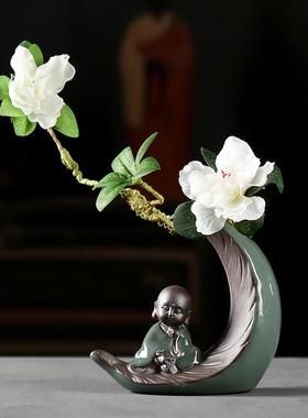 新中式创意花瓶陶瓷家居书房书桌博古架装饰品工艺品禅意盆景摆件