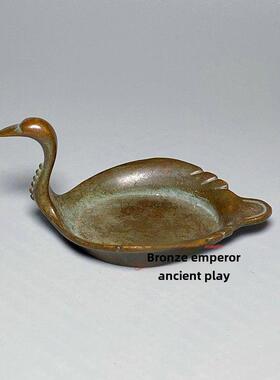 古董铜器固体老铜小天鹅钢笔，洗衣机持有人天鹅盘子，茶宠物家庭