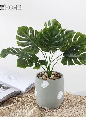 ins风北欧彷真植物盆栽摆件室内客厅龟背叶装饰盆景网红假花绿植