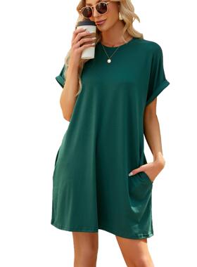 Women's Casual T-Shirt Dress with Pockets Short Sleeve Shift