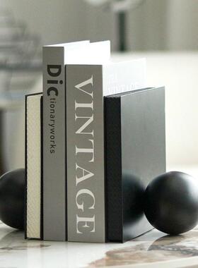 现处极简样板房EBJ创意金属皮质书档书房书柜书靠售代楼台面品摆