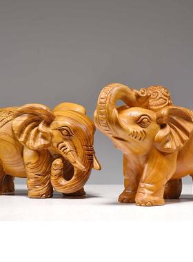 香樟木大象摆件实木雕刻小象家居客厅如意装饰工艺品送礼桌面摆设