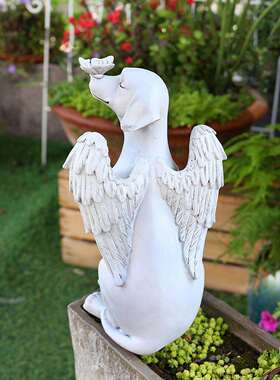 跨境新品天使狗雕像创意宠物狗墓碑纪念石户外花园装饰树脂工艺品