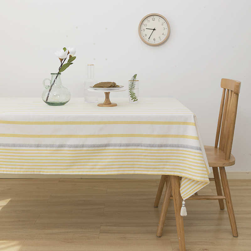 名杨织秀 条纹小清新四角流苏棉涤混纺卷边桌布现代简约餐桌台布,淘宝优惠券,粉丝福利购,淘宝优惠卷
