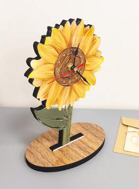 立体木雕向日葵表 桌面摆件钟表摆台木雕 治愈客厅饰品向日葵1622