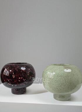 中古风红色绿色斑点球形花摆件客厅插花玻璃级感复古餐桌装饰