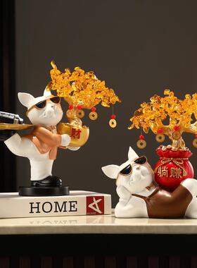 发树招狗摆件进门厅玄关钥匙收纳餐财边柜收UVX银台装客饰财乔迁