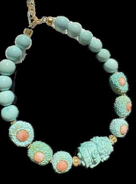 天然原矿高瓷绿松石手链单圈手串珠链尺寸约17×10.6×918k金配饰