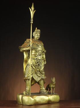 黄铜二郎神 二郎真君哮天犬天神将军 家居店铺铜神像摆件厂家
