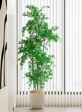 客厅彷真绿色植物植物南天竹室内盆栽高端轻奢沙发旁假树落地装饰