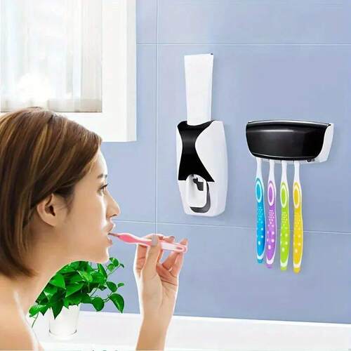 1Set Toothbrush Holder With Automatic Toothpaste Dispenser W - 图0