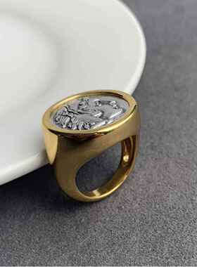 情侣戒指大力神古币希腊个性创意嘻哈人头像男女复古饰品金币对戒