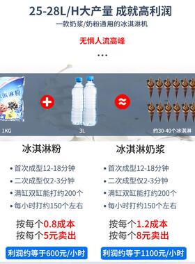 吉质软冰激凌机商用台立式2+1口味冰淇淋机大产量自动清洗厂家