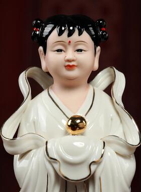 新款戴堂陶玉瓷摆金童玉女彩件绘观音菩财萨佛像善童子龙女像家用