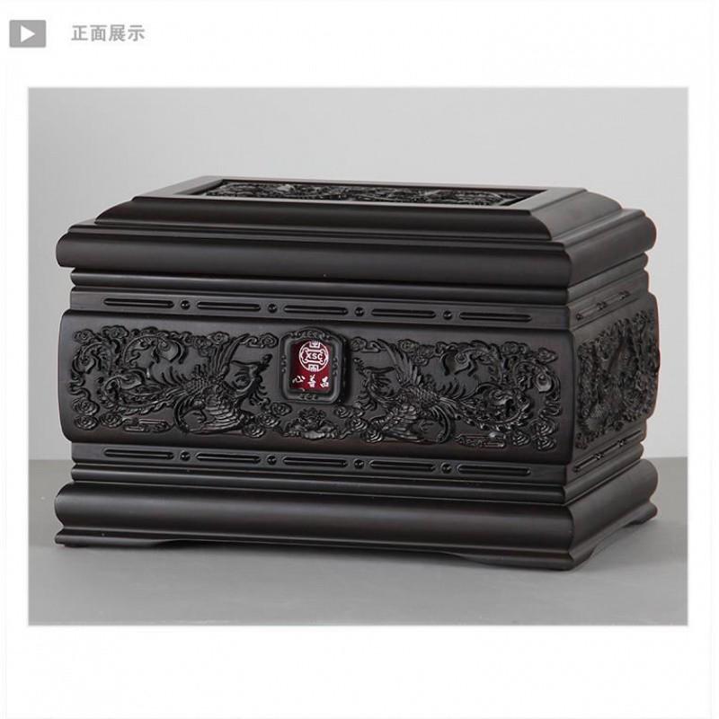 高档实木骨灰盒防潮寿盒黑檀木凤宫龙宫款式黑紫檀木棺材殡葬用品 - 图0