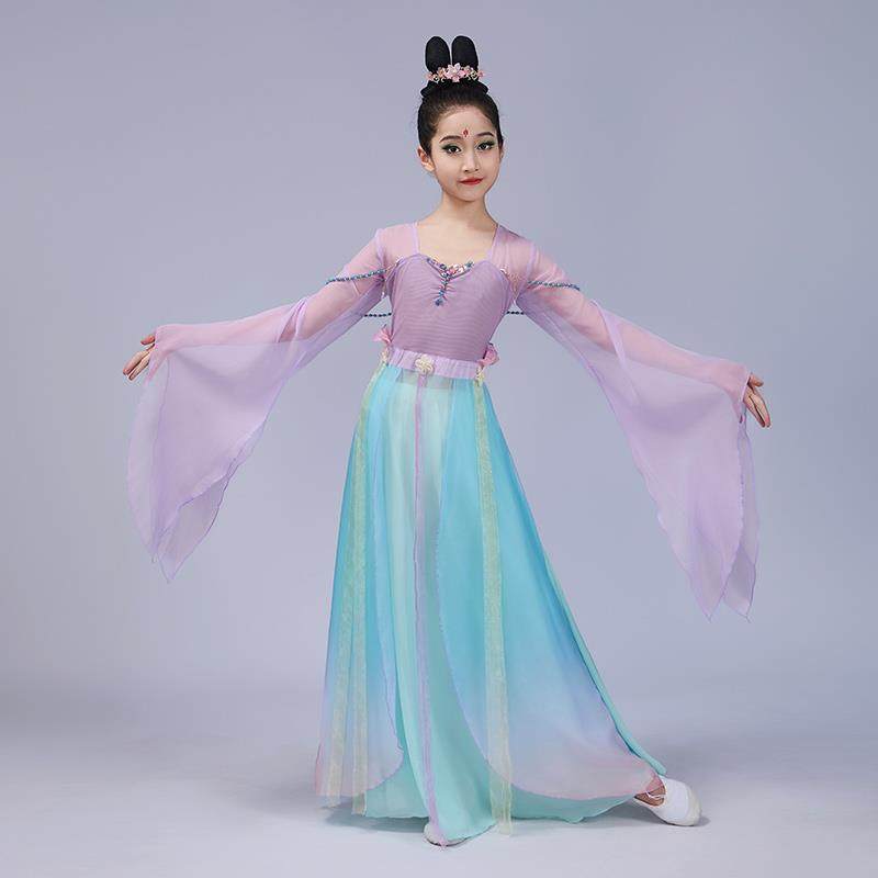 高档儿童古舞演服女童典中国风汉唐舞蹈服仙气出演飘逸纱衣喇叭袖,淘宝优惠券,粉丝福利购,淘宝优惠卷