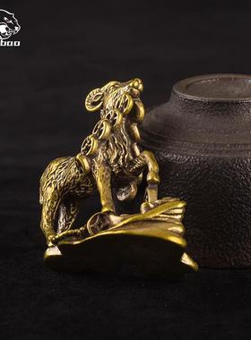 黄铜咬钱羊三羊开泰摆件实心铜器十二生肖羊桌面茶宠摆件工艺礼品
