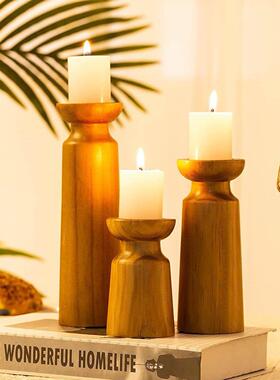 实木复古烛台家用民宿桌面装饰蜡烛台木质晚餐装饰品烛台摆件