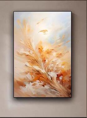 现代奶油温馨客厅落地画大幅手绘肌理立体艺术挂画橙色色块装饰画