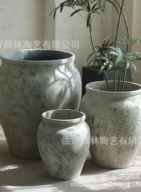 复古做旧水泥罐花盆大口径高款花器客厅橱窗售楼部商场装饰绿植盆