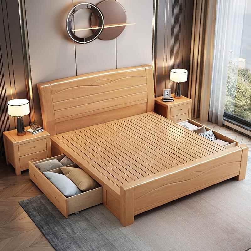 加厚榉木实木床工厂直销1.8米双人床1.5米主卧原木大床1.2m儿童床 - 图2