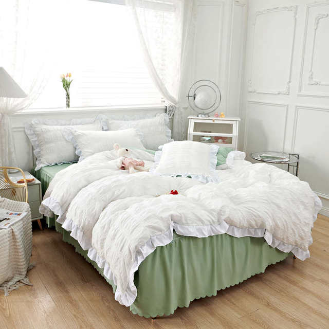 Bubble yarn full cotton wash cotton bed four-piece set pure cotton bed sheet quilt cover spring and summer fresh solid color bedding products