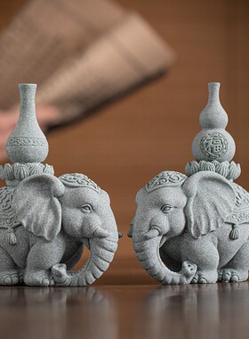 2020意吉象意茶宠摆件大象客厅背景柜创电视柜书柜柜办公桌如装饰