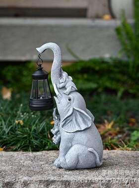 户外太阳能灯庭院小象创意装饰摆件别墅花园草坪雕像树脂动物摆件