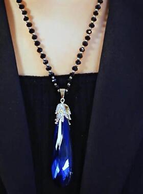 秋冬长版百搭蓝色水晶毛衣炼网红时尚民族风吊坠气质优雅大气项炼